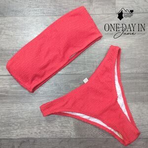 Aleumdr Smocked Bandeau Bikini Swimsuit Size S